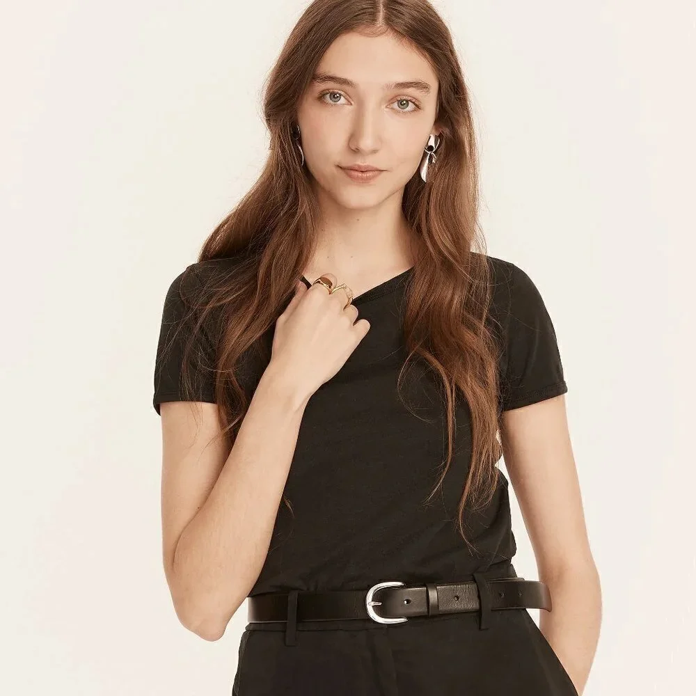 🖤 NEW J.Crew Black Cropped Organic Slub Cotton T-Shirt Classic 🖤